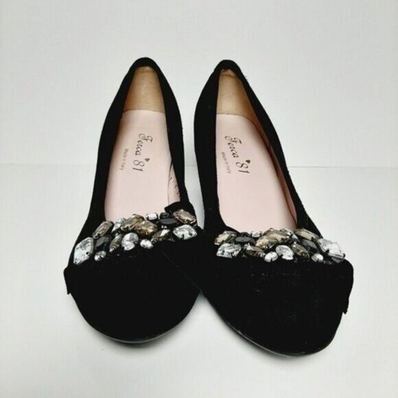 FERCA 81 Italy Jeweled Gem Suede Wedges Heels Black Shoes Sz 8.5 / Eur 39 - Picture 5 of 16